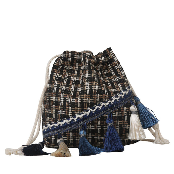 Soft Women's Bucket Bag - Artistic Chinese Style, Woven Fabric, Versatile Everyday Wear