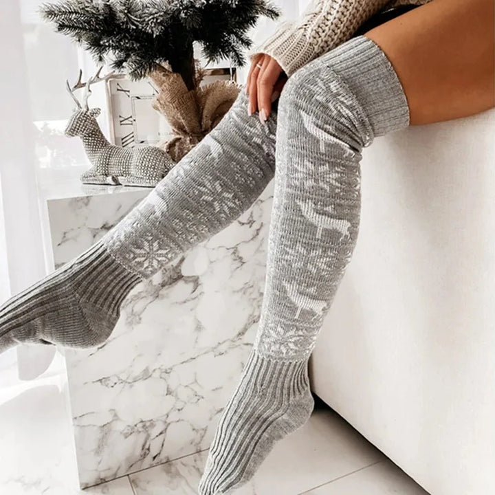 Red Christmas over-the-knee knitted socks