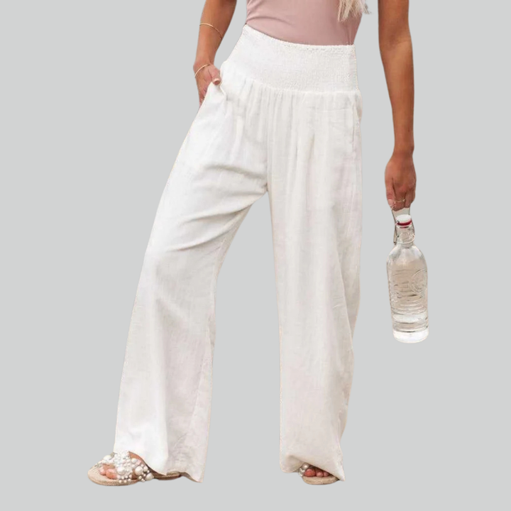 Elegant Retro Baggy Trousers for Women - Loose High Waist Vintage Linen Wide Leg Trousers