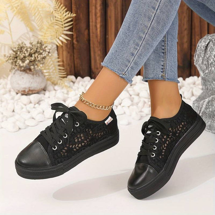 Chic Lace Trainers for Women, Breathable and Comfortable Design in Black and White, Padded Interior for All-Day Support