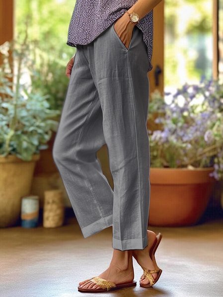 Loose-Fitting White Linen Trousers for Women, Breathable Wide Leg Casual Trousers