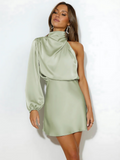Elegant One-Shoulder Asymmetrical Dress for Women - Chic Cocktail and Wedding Guest Dress