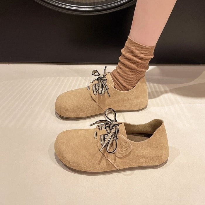 Lightweight women's flats - lace-up, round-toe, suede, casual everyday all-day wear
