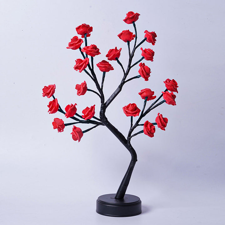 Rose tree lamp with glowing LED roses