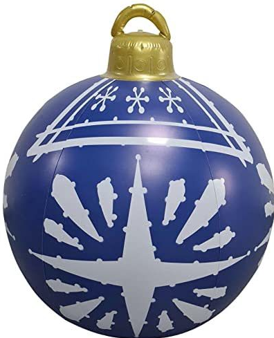Giant inflatable Christmas bauble in garden