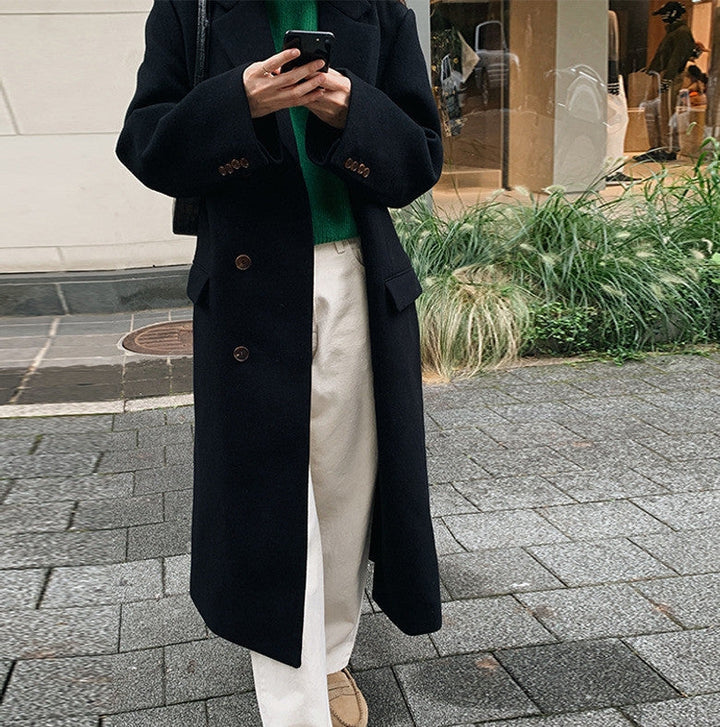 Oversized Women’s Coat – Notched Collar, Wool, For City