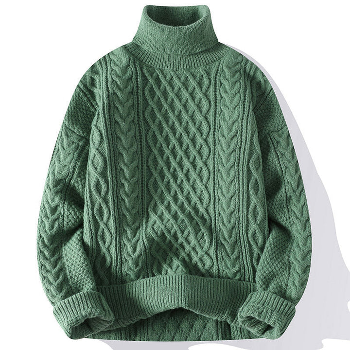 Warm Mens Turtleneck Jumper - Relaxed Cable Knit, Winter