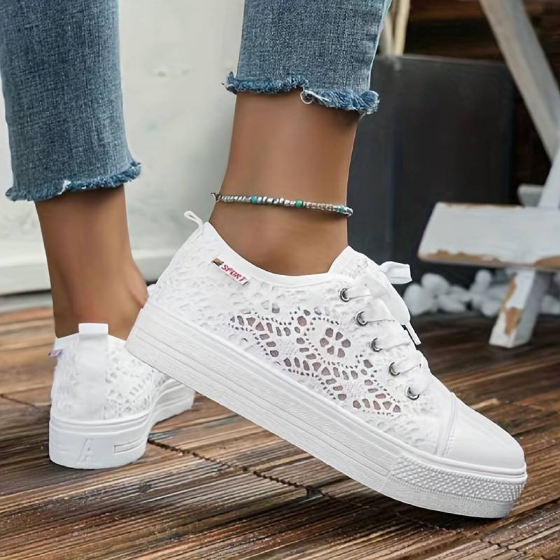 Chic Lace Trainers for Women, Breathable and Comfortable Design in Black and White, Padded Interior for All-Day Support