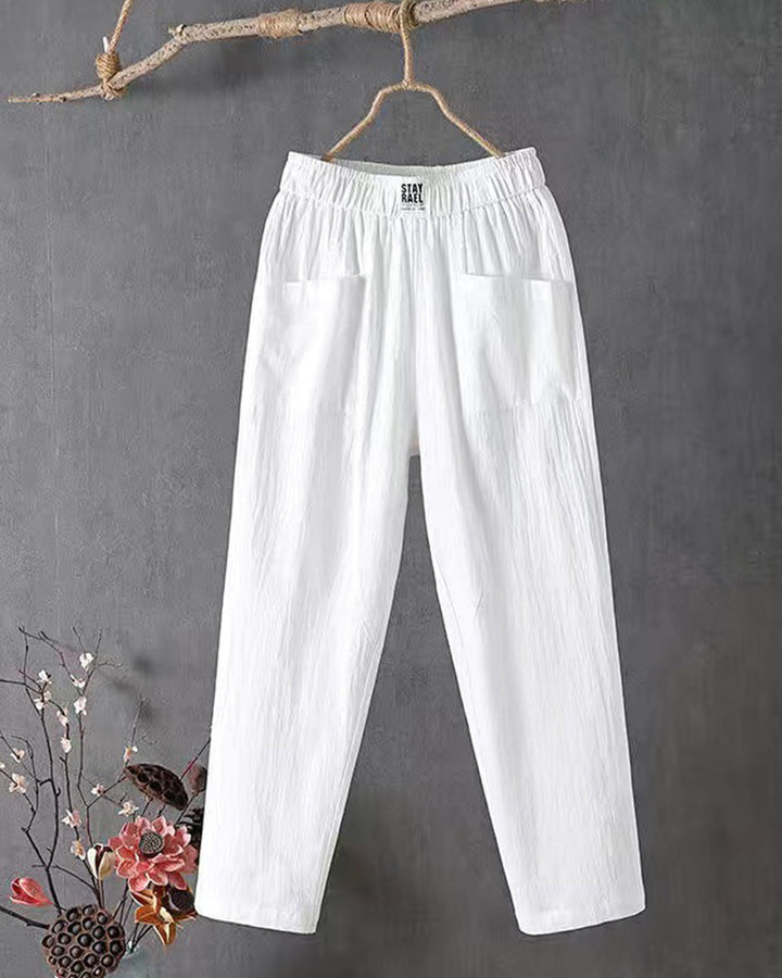 Loose-Fitting White Linen Trousers for Women, Breathable Flax Trousers for All Occasions, Comfortable and Stylish