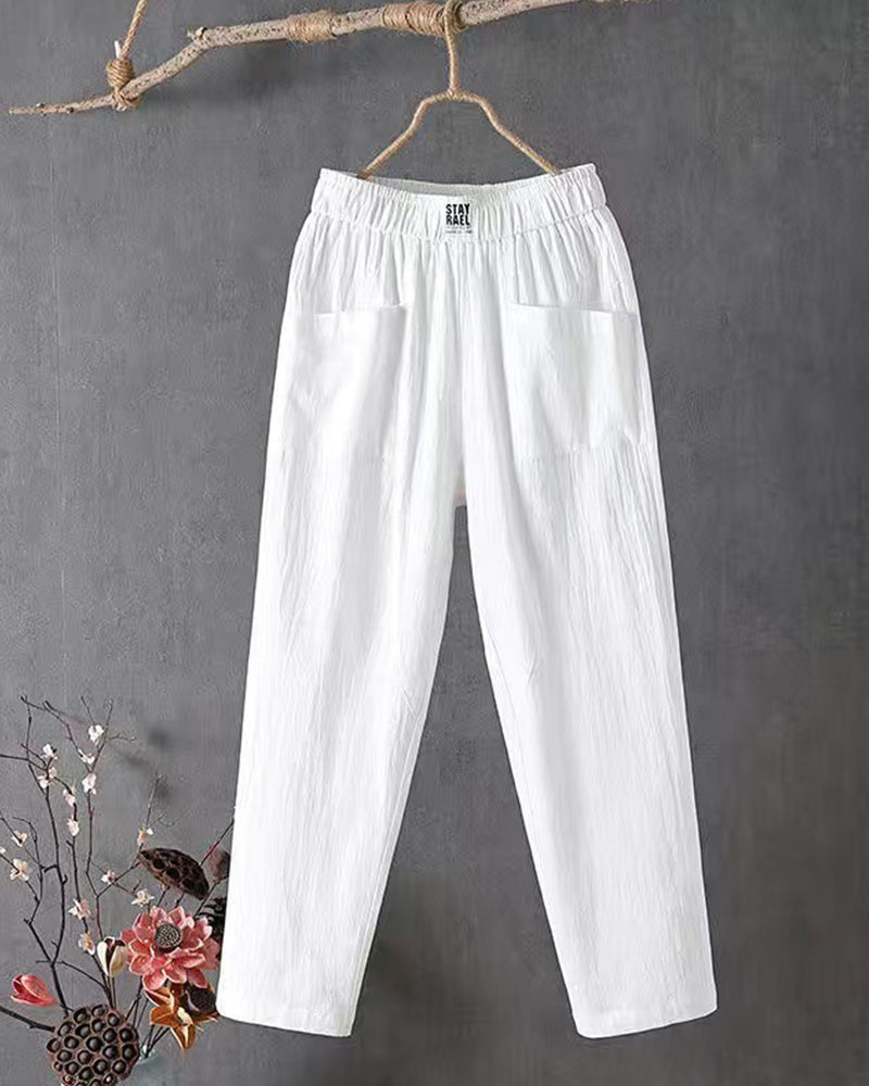 Loose-Fitting White Linen Trousers for Women, Breathable Flax Trousers for All Occasions, Comfortable and Stylish