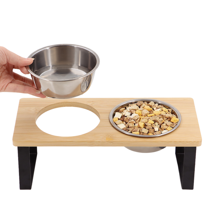 Elevated Dog Bowls With Wooden Stand Stainless Steel Dual Bowls Vet Recommended Fall 2025 Gift