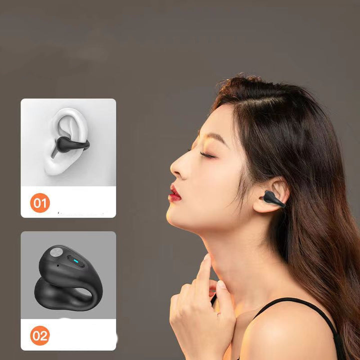 Clip-on open-ear earbuds with charging case