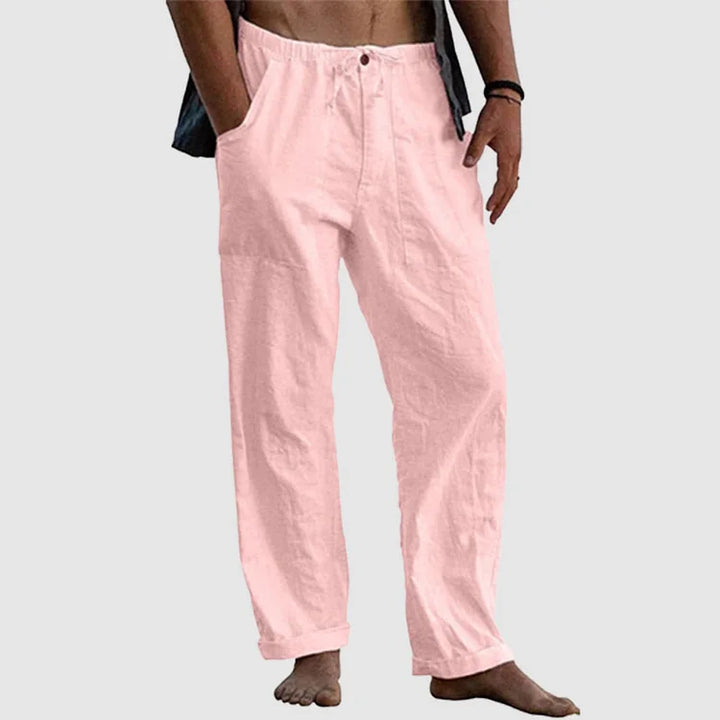 Linen Trousers for Women with Adjustable Waist Cord, Relaxed Fit Summer Trousers