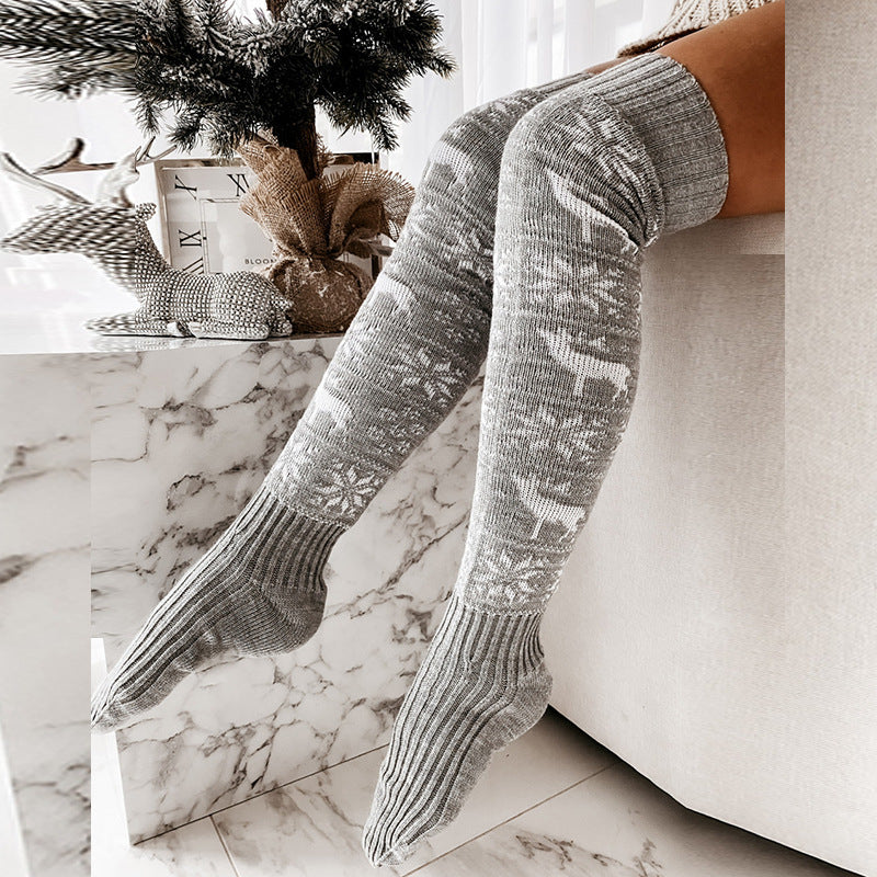 Red Christmas over-the-knee knitted socks