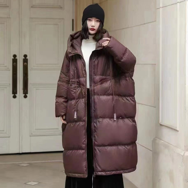 Warm Cozy Women’s Down Coat - Mid Length, Velvet, Winter