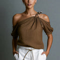 Soft women's top – off-shoulder short-sleeve, polyester, versatile casual daily wear
