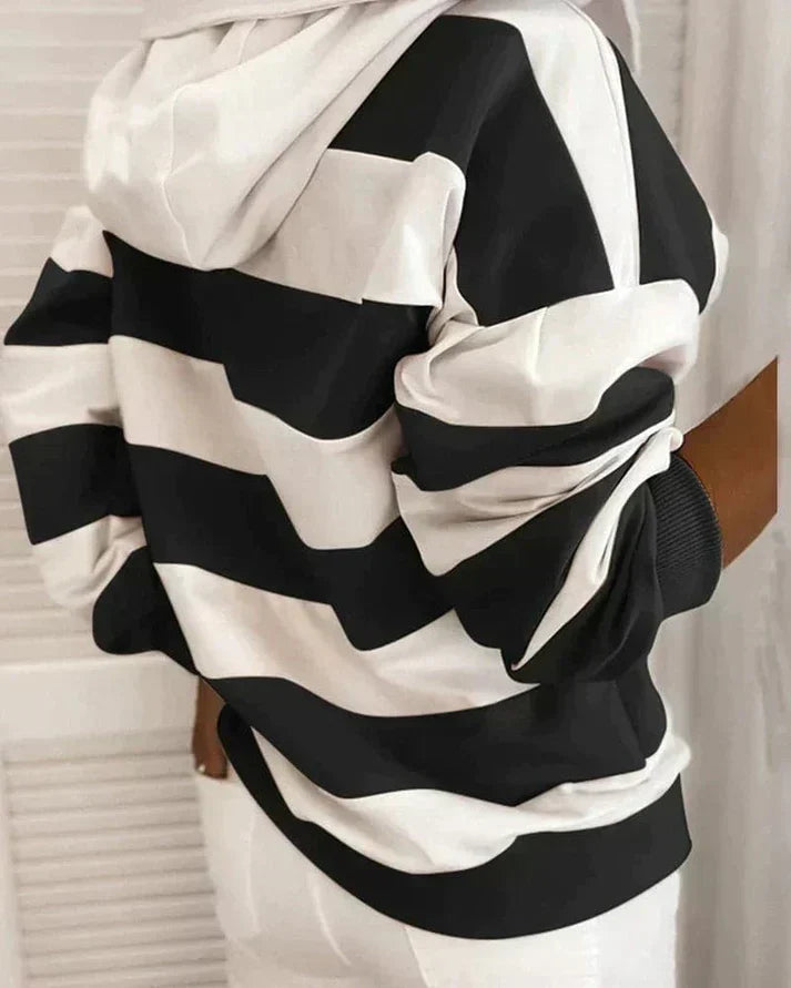 Soft Women’s Hooded Pullover - Striped Relaxed Cotton, Casual