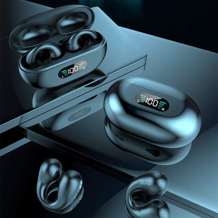 Clip-on open-ear earbuds with charging case