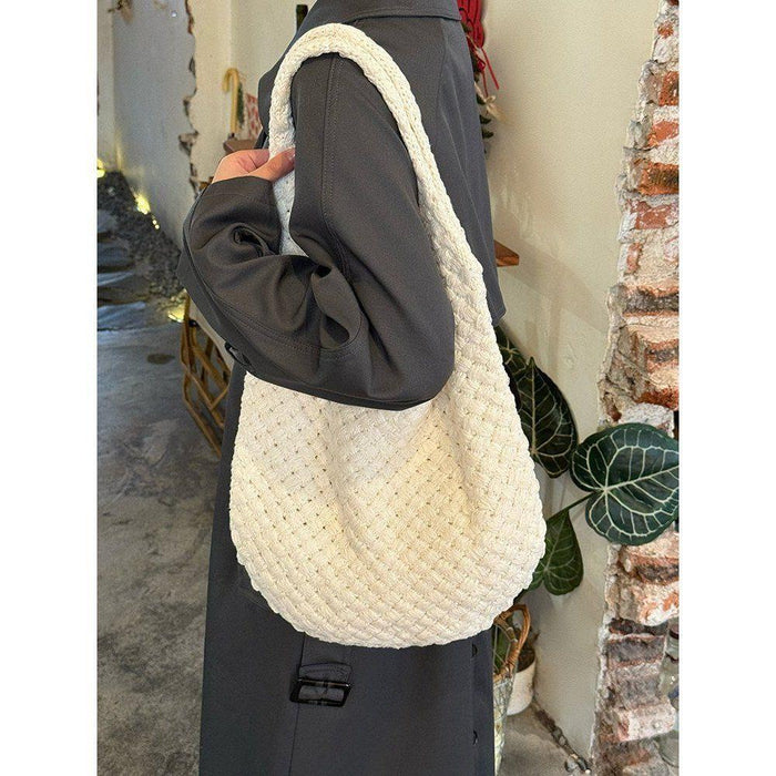 Soft women’s knitted tote bag – textured cross-border trend, knitted, everyday wear