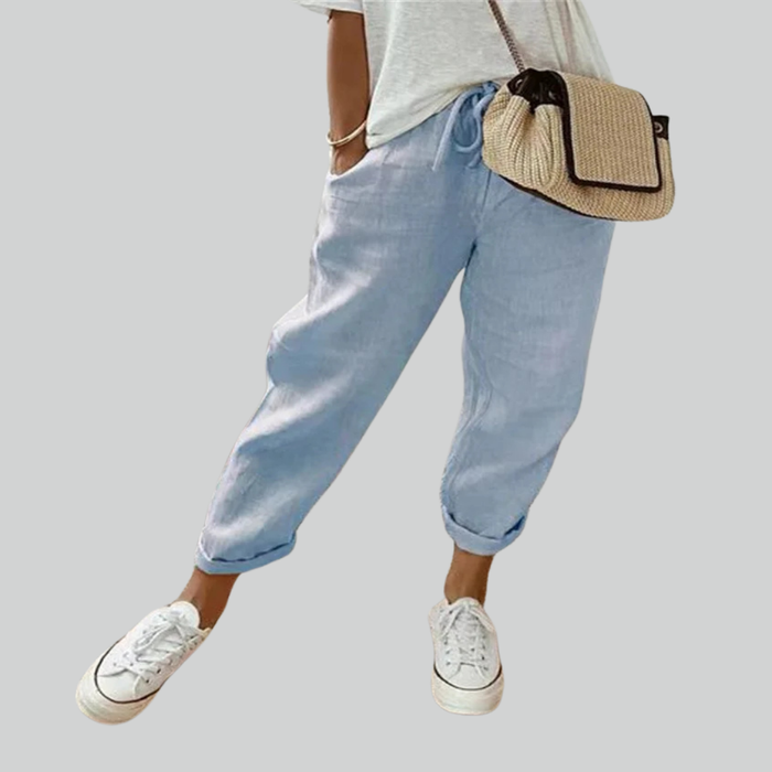 Autumn Cotton Linen Wide Leg Trousers - Casual High Waist Trousers for Women