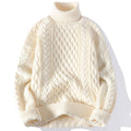 Warm Men's Turtleneck Jumper - Oversized Cable Knit, Wool