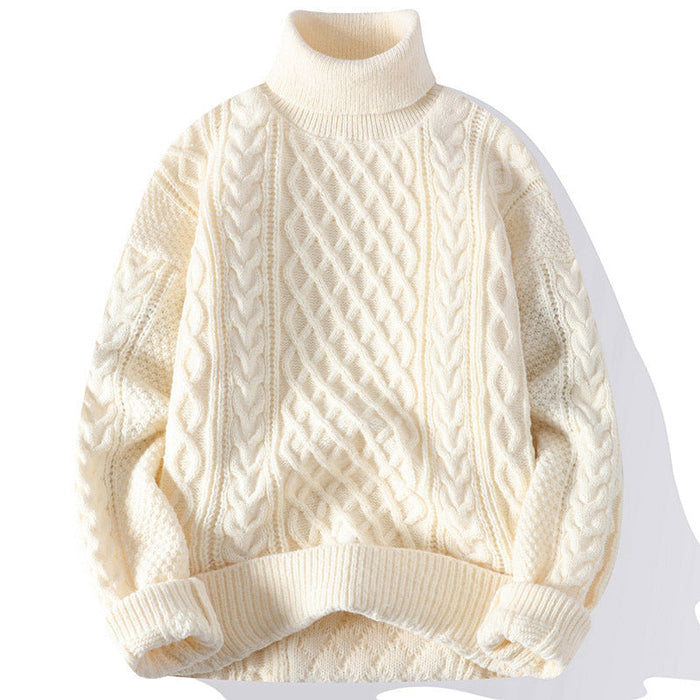 Warm Men's Turtleneck Jumper - Oversized Cable Knit, Wool