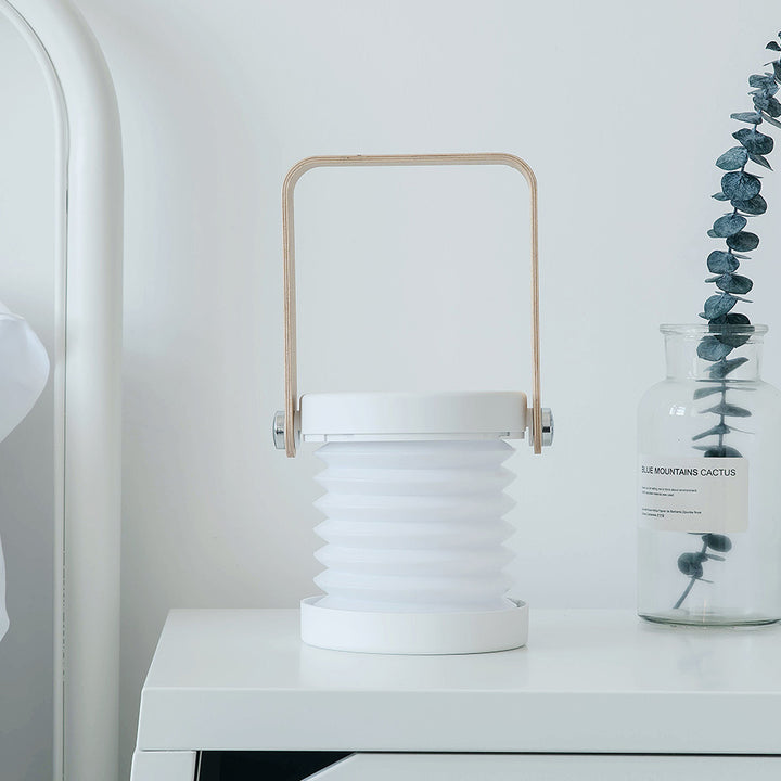 Foldable lantern night light with wooden handle