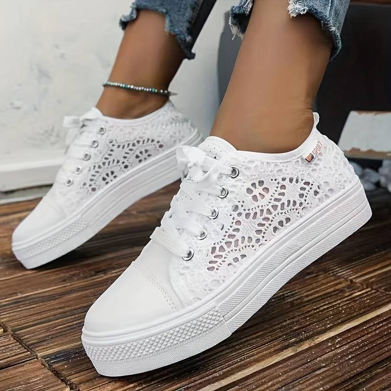 Chic Lace Trainers for Women, Breathable and Comfortable Design in Black and White, Padded Interior for All-Day Support
