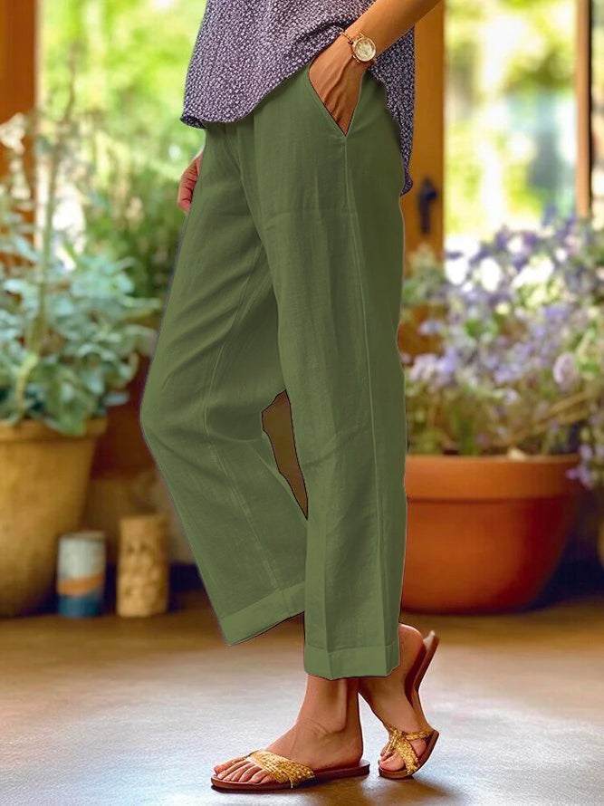 Loose-Fitting White Linen Trousers for Women, Breathable Wide Leg Casual Trousers