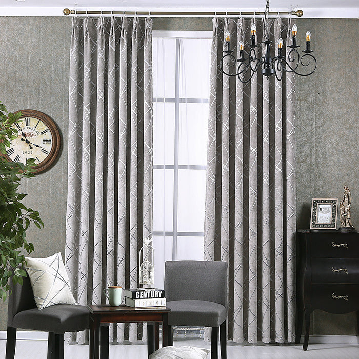 Plovena Chenille blackout curtain with geometric line pattern