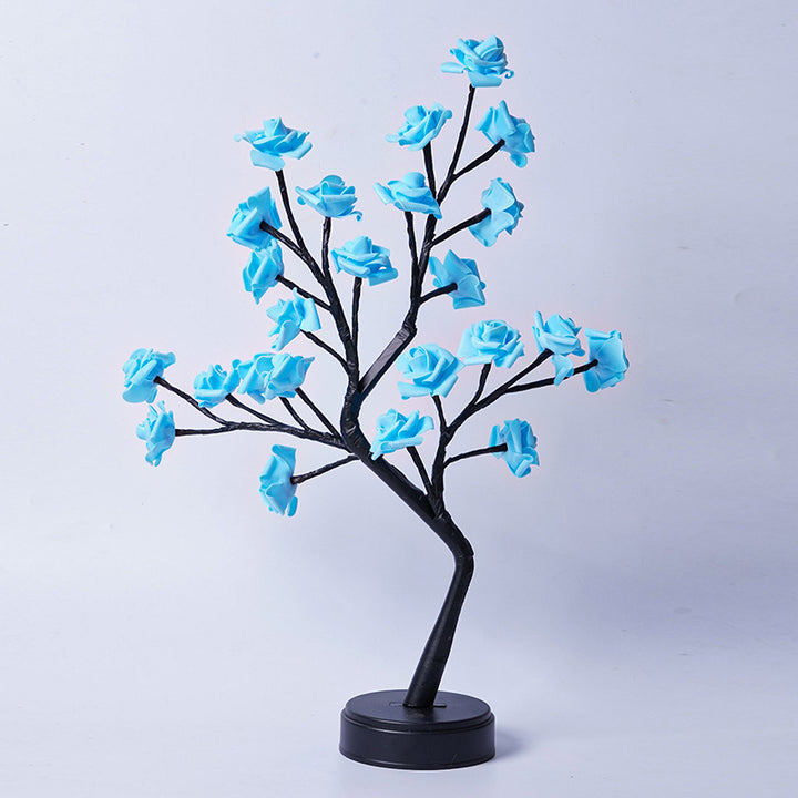Rose tree lamp with glowing LED roses