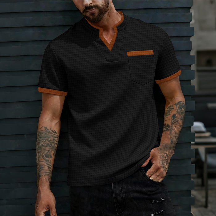 Breathable Men's T-Shirt – Large Plaid Pattern, colour-Blocking, Pullover, Polyester, Casual Wear