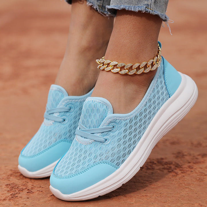 Lightweight Breathable Women’s Lace-Up Trainers - Low-Profile Round-Toe, Mesh Upper, For Everyday Wear