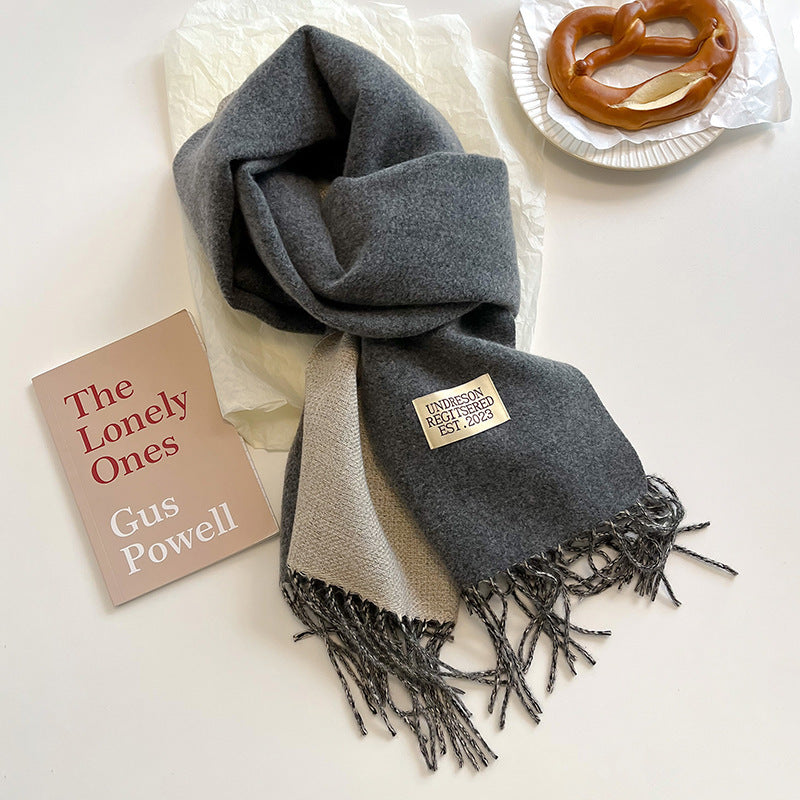 Warm Women Scarf - Reversible Fringed Cashmere Winter