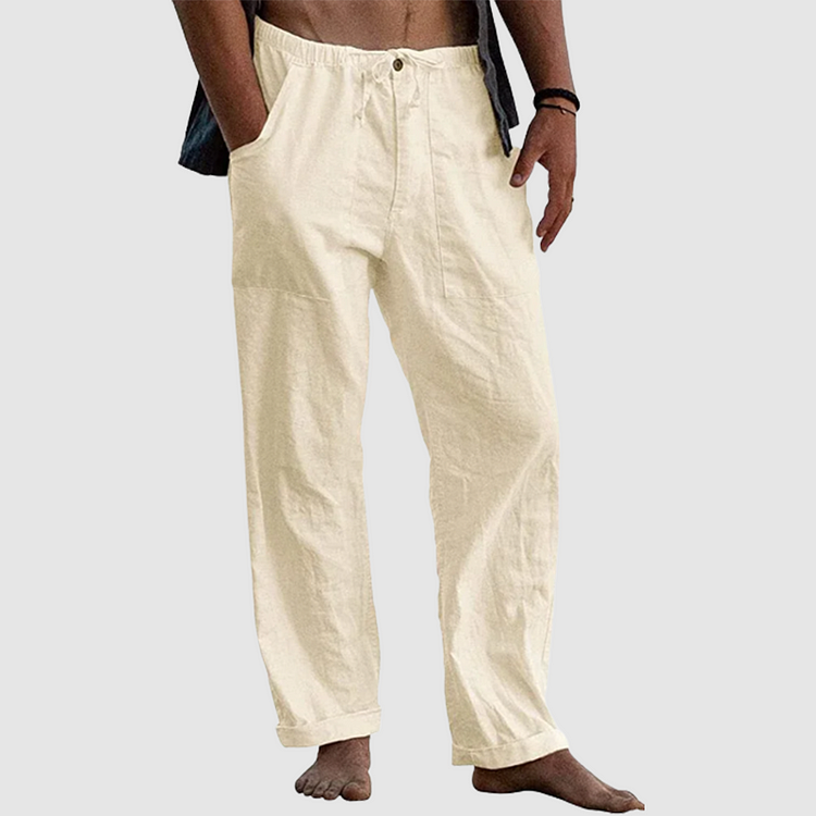 Linen Trousers for Women with Adjustable Waist Cord, Relaxed Fit Summer Trousers