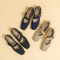 Breathable women's Mary Jane knit flats – square toe, buckle strap, lightweight everyday shoe