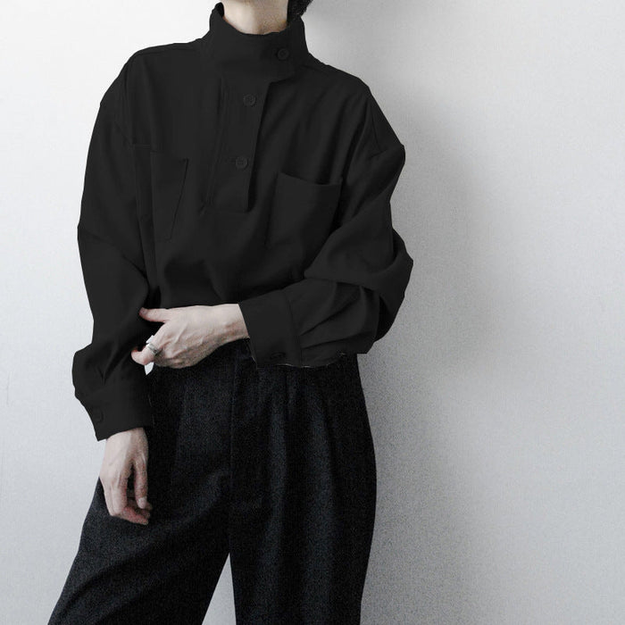 Soft Men’s Half Turtleneck Shirt - Stand Collar, Polyester