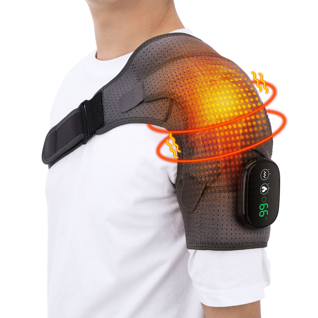 Heated shoulder massage brace with LED panel