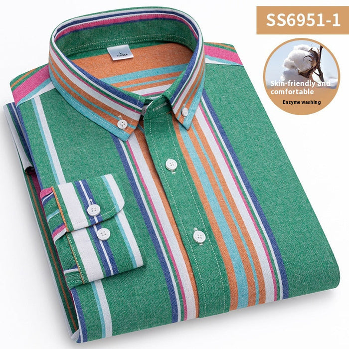 Lightweight men's shirt - square-collar classic striped, polyester, casual everyday wear