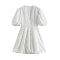 Lightweight women's dress - puff-sleeve, A-line with embroidery, for casual wear