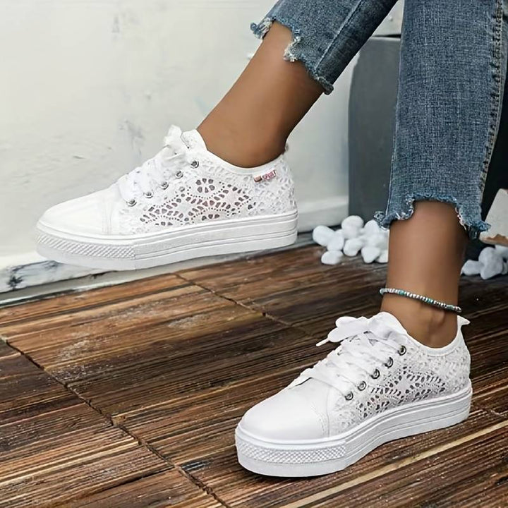 Chic Lace Trainers for Women, Breathable and Comfortable Design in Black and White, Padded Interior for All-Day Support