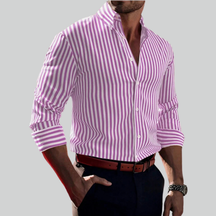 Men's Solid colour Striped Long Sleeve 3D Printed Casual Shirt - Comfortable Fashion Top