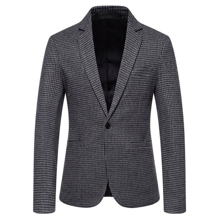 Warm versatile men's blazer - single-breasted, one-button, wool blend, for business casual