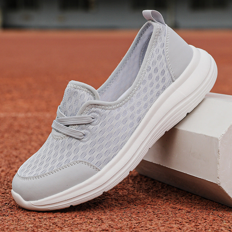 Lightweight Breathable Women’s Lace-Up Trainers - Low-Profile Round-Toe, Mesh Upper, For Everyday Wear