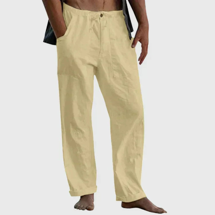 Linen Trousers for Women with Adjustable Waist Cord, Relaxed Fit Summer Trousers