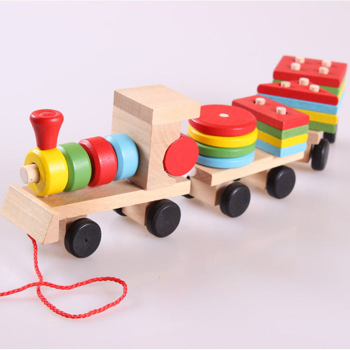 Plovena Wooden pull-along train with 16 shape blocks