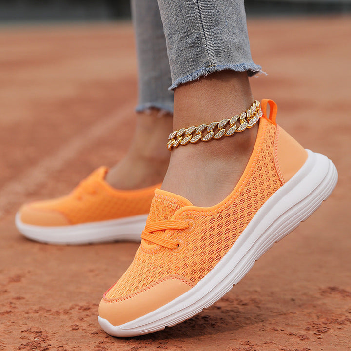 Lightweight Breathable Women’s Lace-Up Trainers - Low-Profile Round-Toe, Mesh Upper, For Everyday Wear