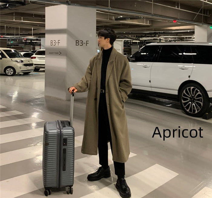 Warm Men's Trench Coat - Single-Breasted, Wool, Winter