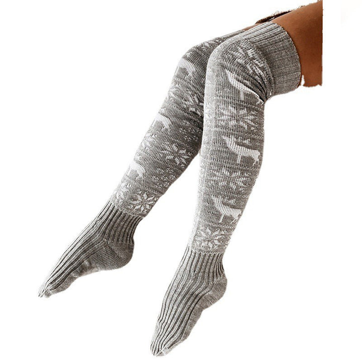 Red Christmas over-the-knee knitted socks