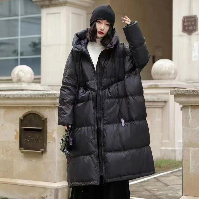 Warm Cozy Women’s Down Coat - Mid Length, Velvet, Winter